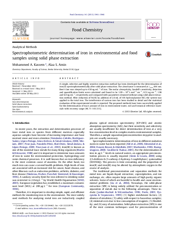 (PDF) Spectrophotometric determination of iron in environmental and ...