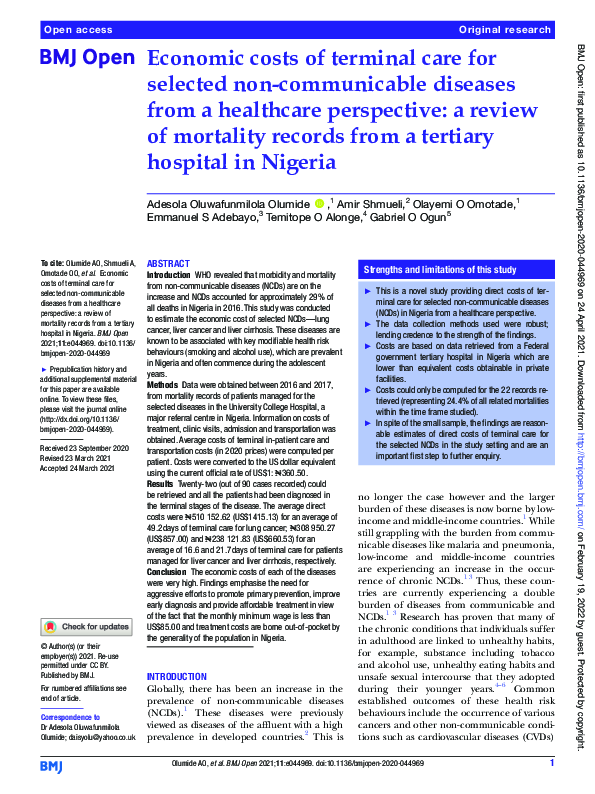 (PDF) Economic costs of terminal care for selected non-communicable ...