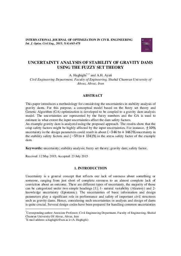 (PDF) Uncertainty Analysis of Stability of Gravity Dams Using the Fuzzy ...