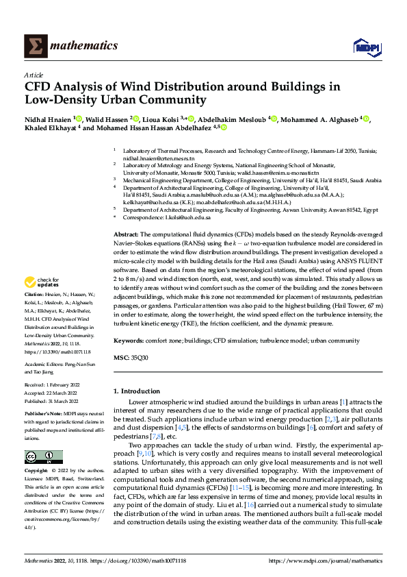 (PDF) CFD Analysis of Wind Distribution around Buildings in Low-Density ...