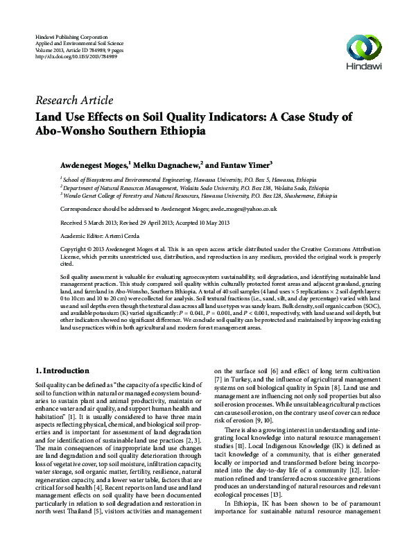 (PDF) Land Use Effects on Soil Quality Indicators: A Case Study of Abo ...