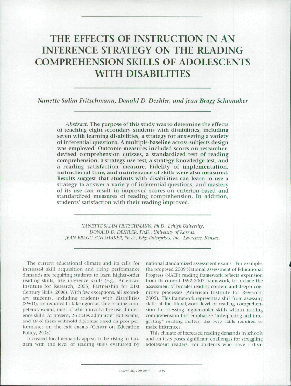 (PDF) The Effects of Instruction in an Inference Strategy on the ...