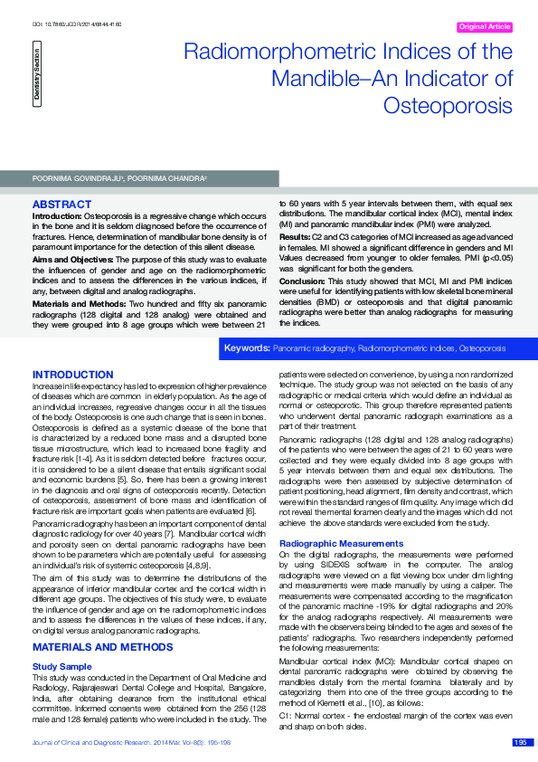 (PDF) Radiomorphometric Indices of the Mandible–An Indicator of ...