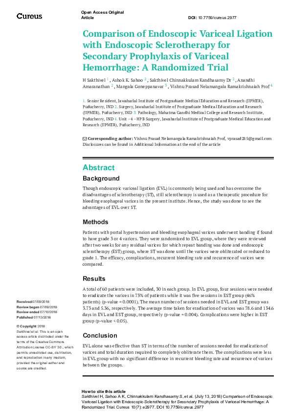 (PDF) Comparison of Endoscopic Variceal Ligation with Endoscopic ...