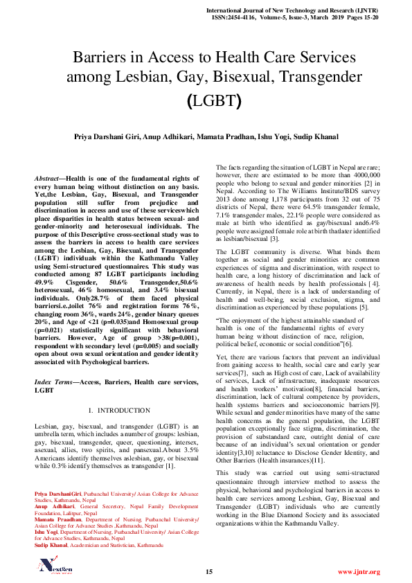 (PDF) Barriers in Access to Health Care Services among Lesbian, Gay ...