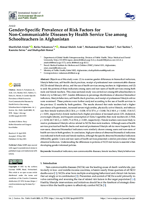(PDF) Gender-Specific Prevalence of Risk Factors for Non-Communicable ...