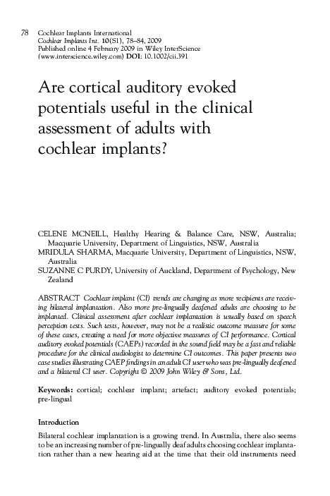 (PDF) Are cortical auditory evoked potentials useful in the clinical ...