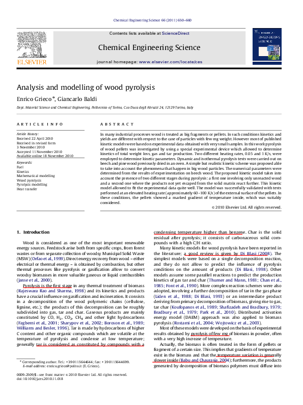 (PDF) Analysis and modelling of wood pyrolysis