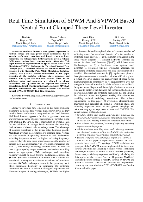 (PDF) Real Time Simulation of SPWM And SVPWM Based Neutral Point ...