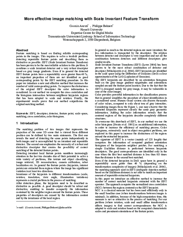 (PDF) More effective image matching with scale invariant feature transform
