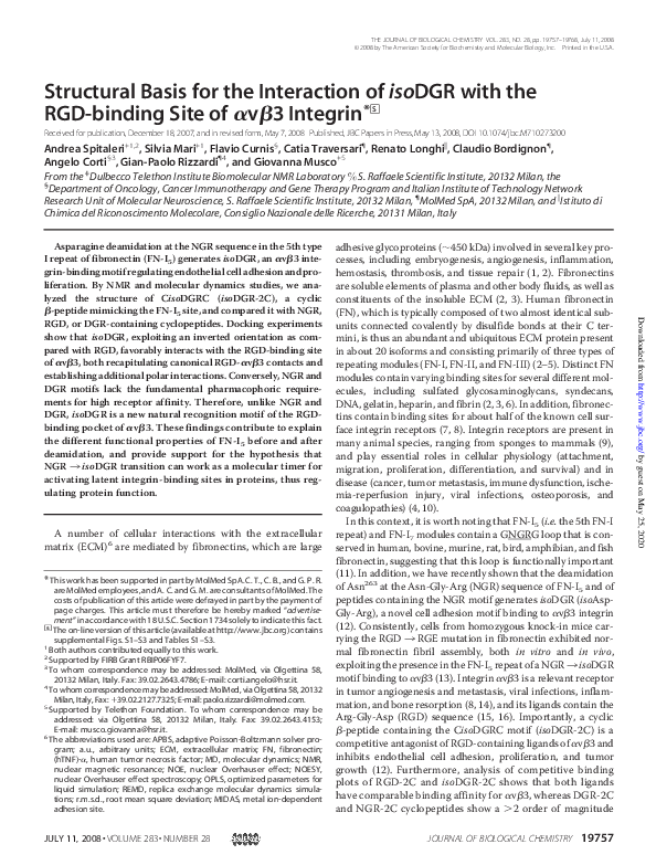 (PDF) Structural Basis for the Interaction of isoDGR with the RGD ...