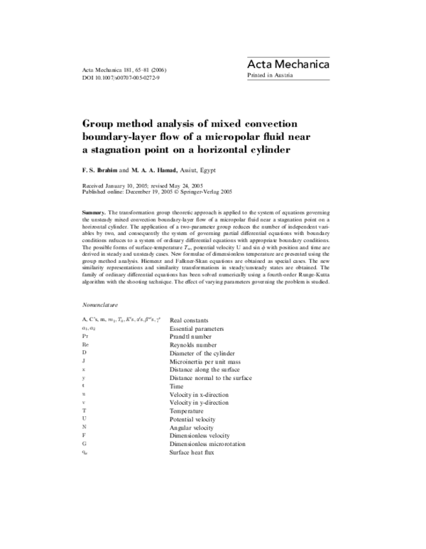 (PDF) Group method analysis of mixed convection boundary-layer flow of ...