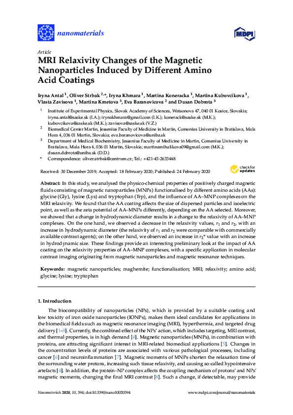 (PDF) MRI Relaxivity Changes of the Magnetic Nanoparticles Induced by ...