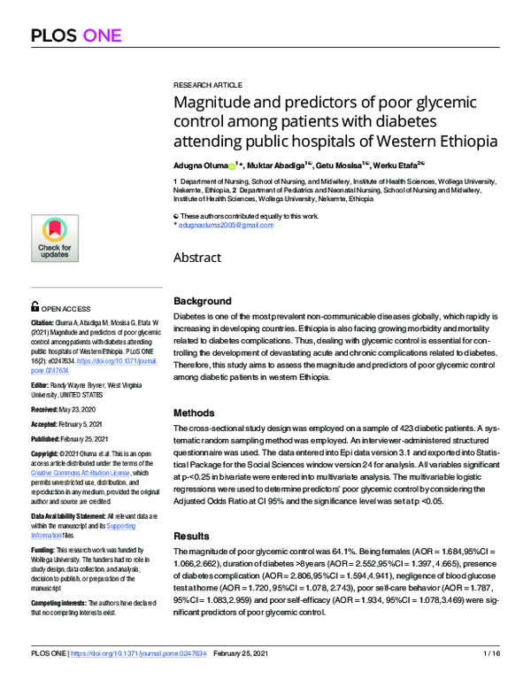 (PDF) Magnitude and predictors of poor glycemic control among patients ...