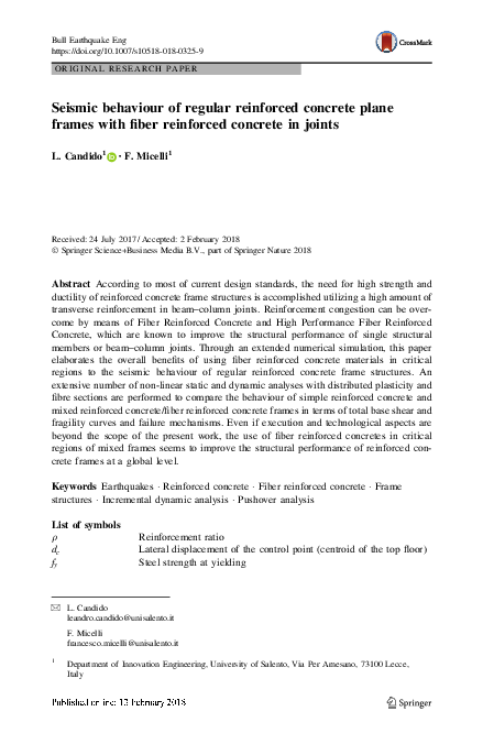 (PDF) Seismic behaviour of regular reinforced concrete plane frames ...