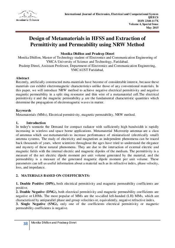 (PDF) Design of Metamaterials in HFSS and Extraction of Permittivity ...