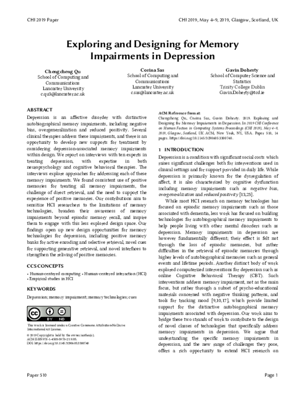 (PDF) Exploring and Designing for Memory Impairments in Depression