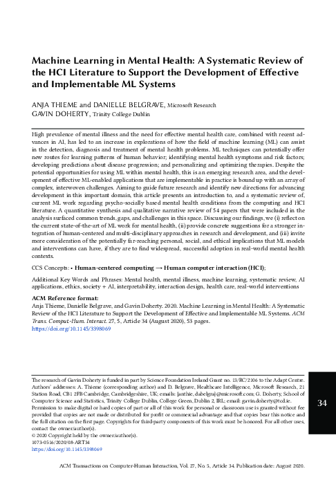 (PDF) Machine Learning in Mental Health