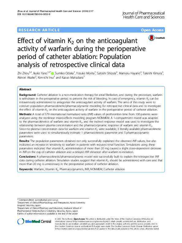 (PDF) Effect of vitamin K2 on the anticoagulant activity of warfarin