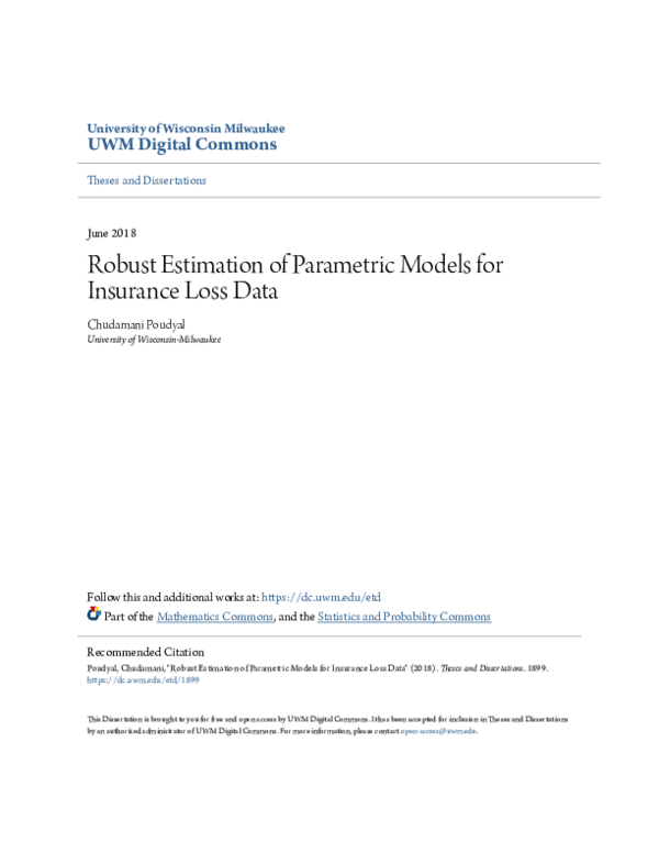 (PDF) Robust Estimation of Parametric Models for Insurance Loss Data