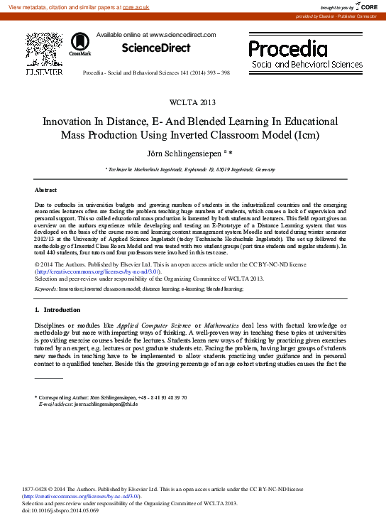 (PDF) Innovation in Distance, E- And Blended Learning in Educational ...