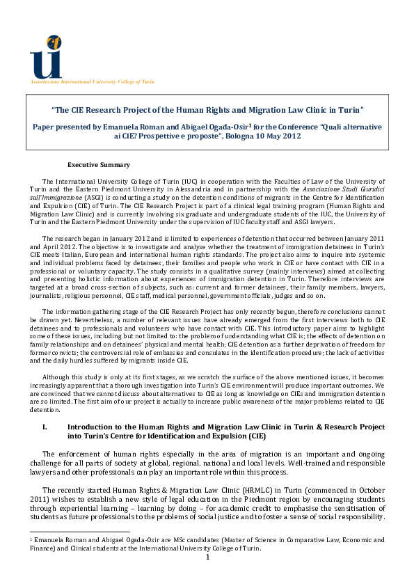 (PDF) The CIE Research Project of the Human Rights and Migration Law ...