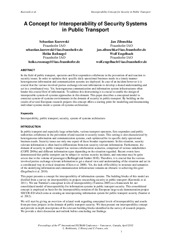 (PDF) A Concept for Interoperability of Security Systems in Public ...