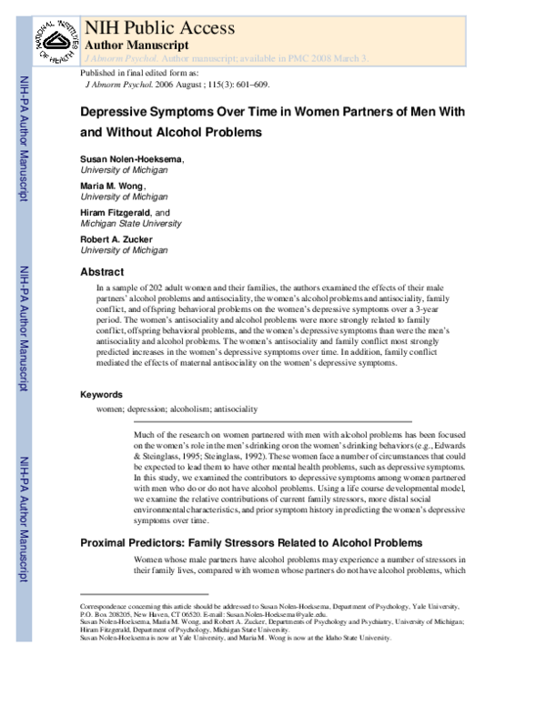 (PDF) Depressive symptoms over time in women partners of men with and ...