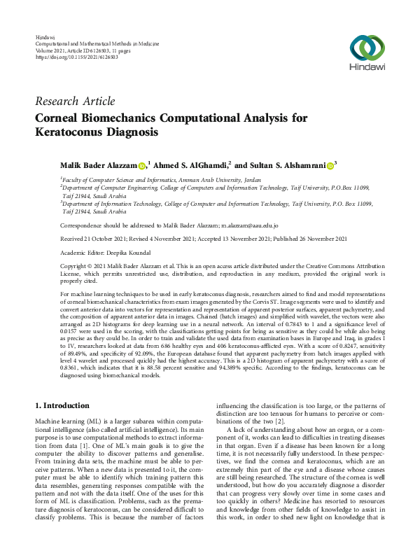 (PDF) Corneal Biomechanics Computational Analysis for Keratoconus Diagnosis