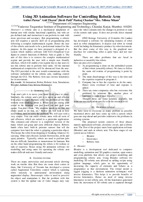 (PDF) Using 3D Animation Software for Controlling Robotic Arm