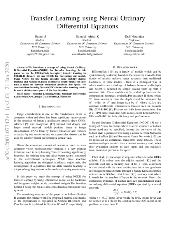 (PDF) Transfer Learning using Neural Ordinary Differential Equations