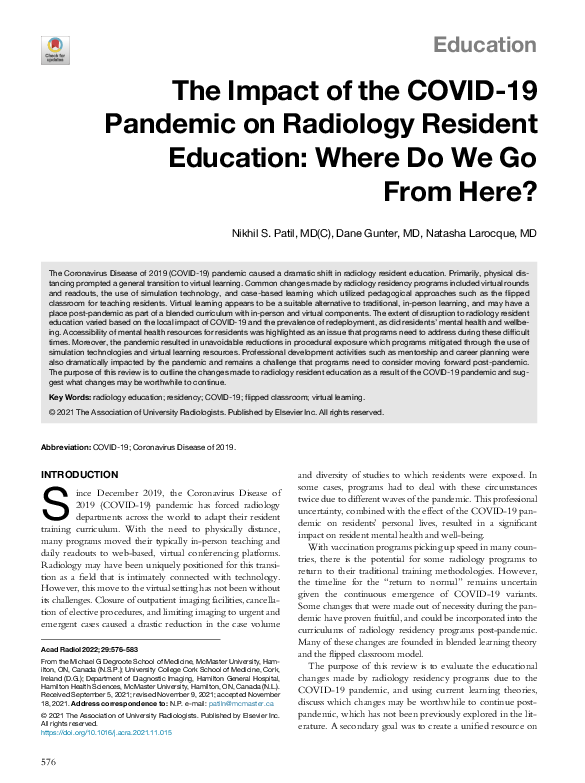 (PDF) The Impact of the COVID-19 Pandemic on Radiology Resident ...