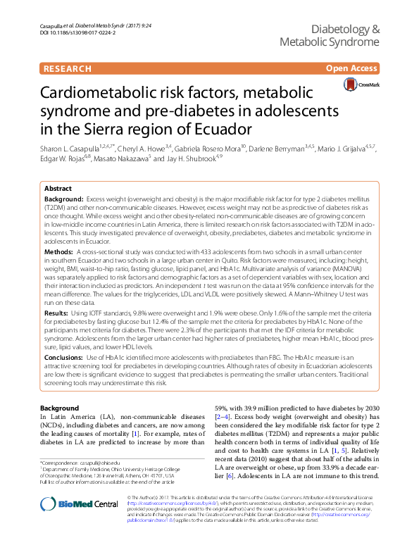 (PDF) Cardiometabolic risk factors, metabolic syndrome and pre-diabetes ...