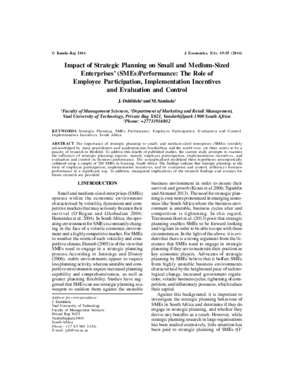 (PDF) Impact of Strategic Planning on Small and Medium-Sized ...