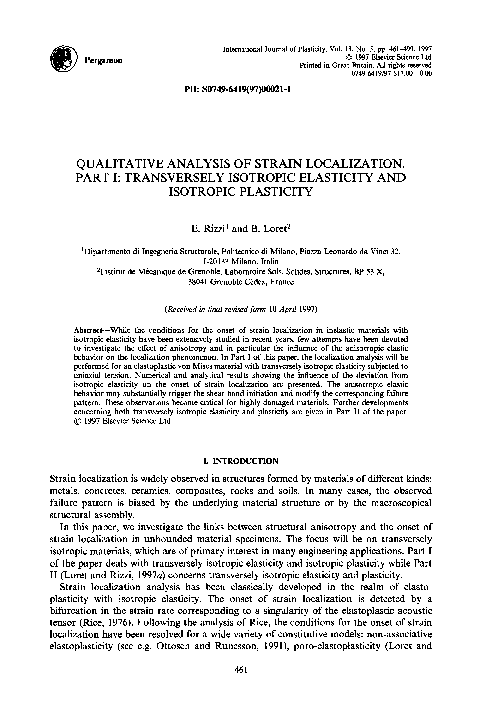 (PDF) Qualitative analysis of strain localization. Part I: Transversely ...