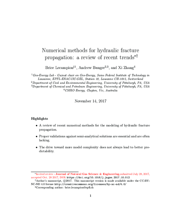 (PDF) Numerical methods for hydraulic fracture propagation: A review of ...