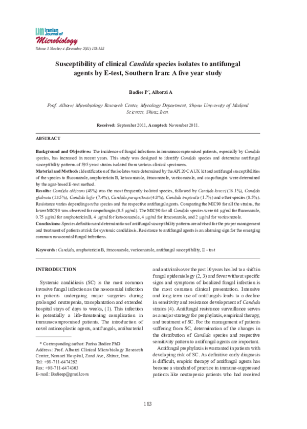 (PDF) Susceptibility of clinical Candida species isolates to antifungal ...