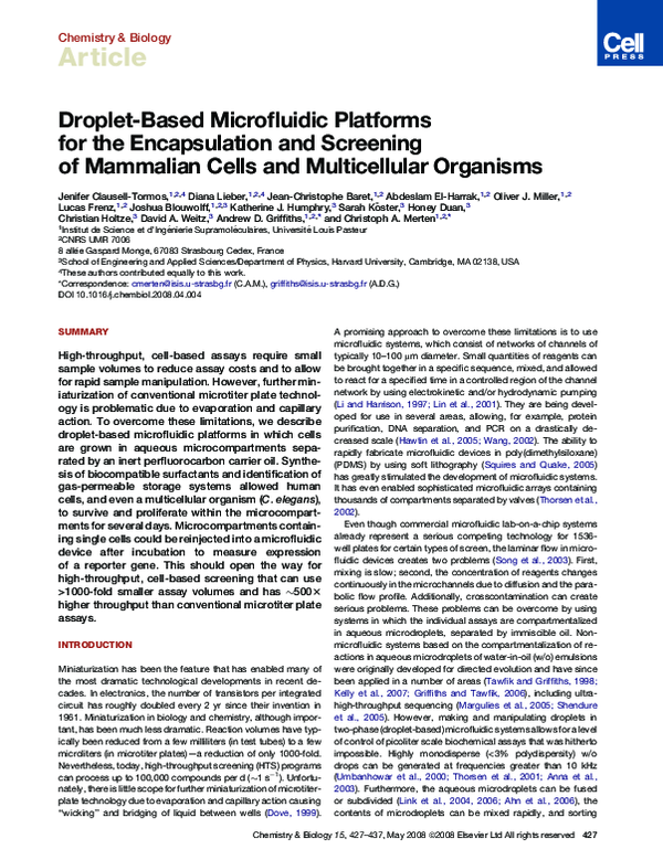 (PDF) Droplet-Based Microfluidic Platforms for the Encapsulation and ...