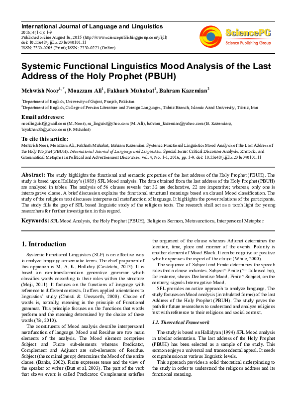 (PDF) Systemic Functional Linguistics Mood Analysis of the Last Address ...