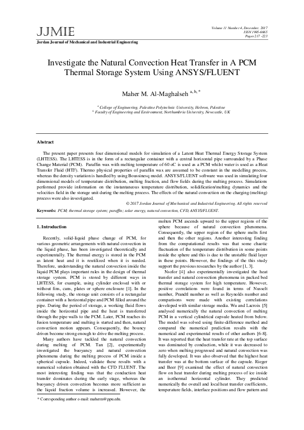 (PDF) Investigate the Natural Convection Heat Transfer in A PCM Thermal ...