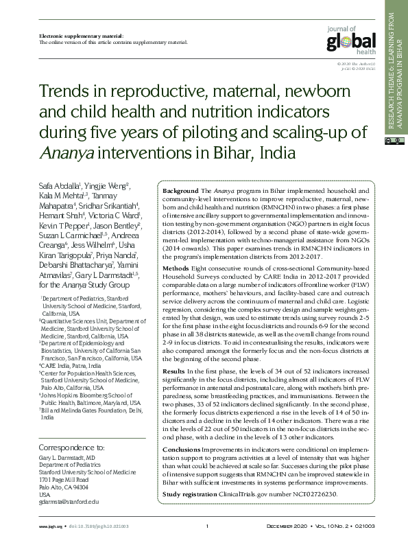 (PDF) Trends in reproductive, maternal, newborn and child health and ...