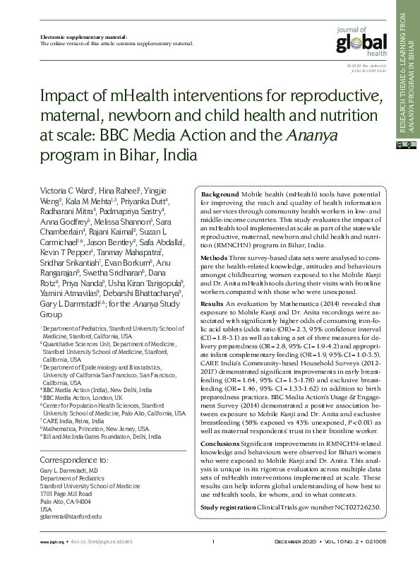 (PDF) Impact of mHealth interventions for reproductive, maternal ...