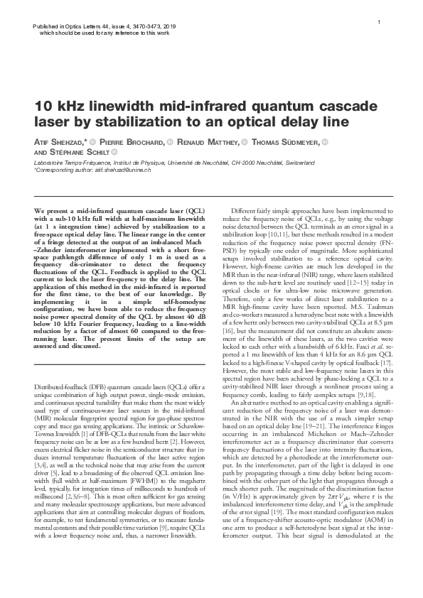 (PDF) 10 kHz linewidth mid-infrared quantum cascade laser by ...