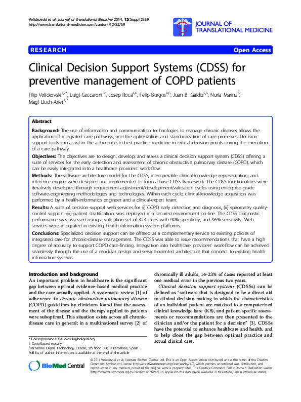 (PDF) Clinical Decision Support Systems (CDSS) for preventive ...