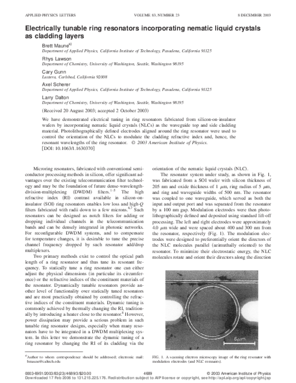 (PDF) Electrically tunable ring resonators incorporating nematic liquid ...