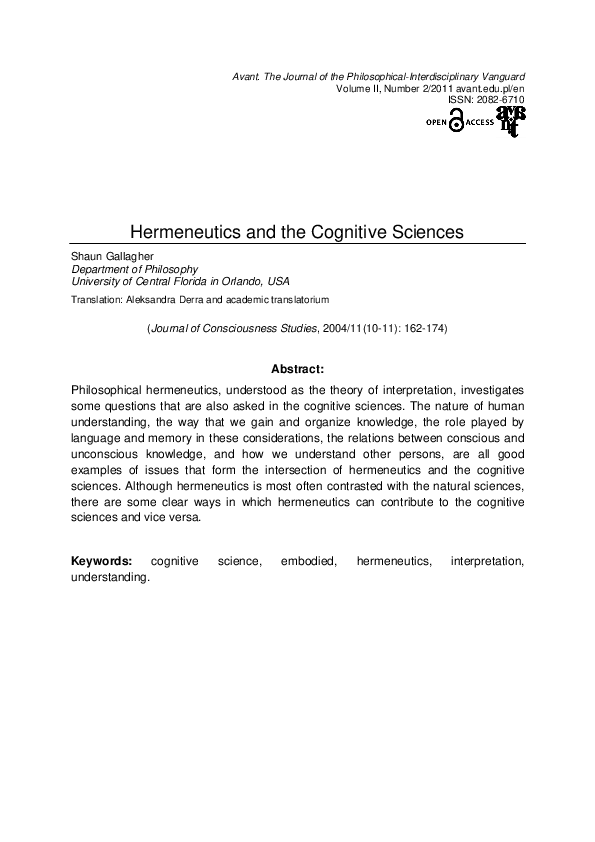 (PDF) Phenomenology and the Cognitive Sciences
