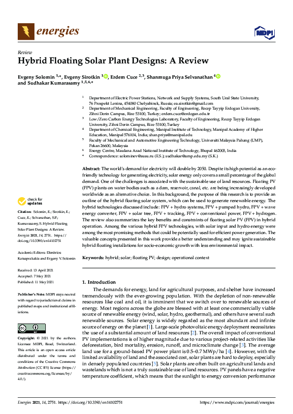 (PDF) Hybrid Floating Solar Plant Designs: A Review