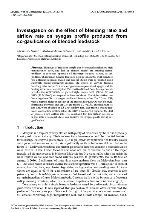 (PDF) Investigation on the effect of blending ratio and airflow rate on ...