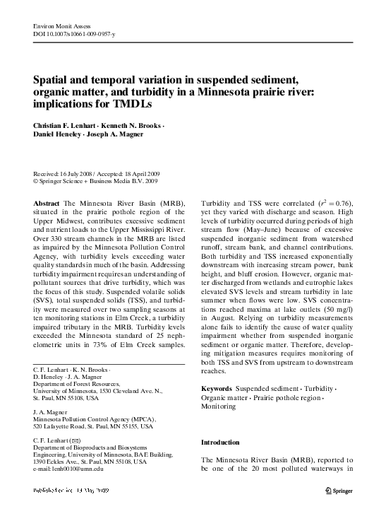 (PDF) Spatial and temporal variation in suspended sediment, organic ...