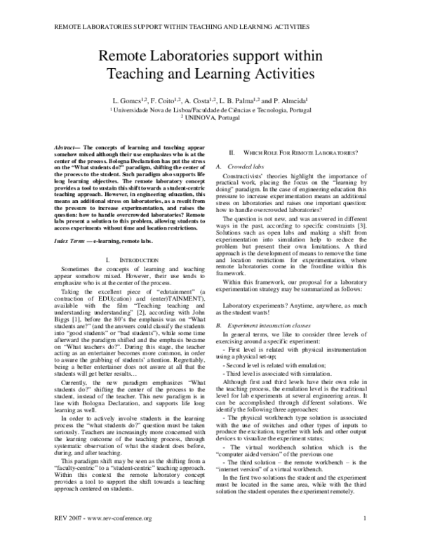 (PDF) Remote laboratories support within teaching and learning activities